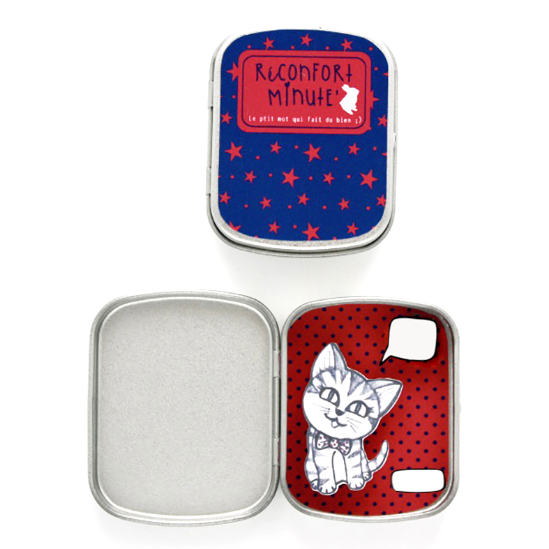 Boite réconfort minute personnalisée chat rouge et bleu bulle et signature - Boite Réconfort Minute personnalisable 1 bulle et signature