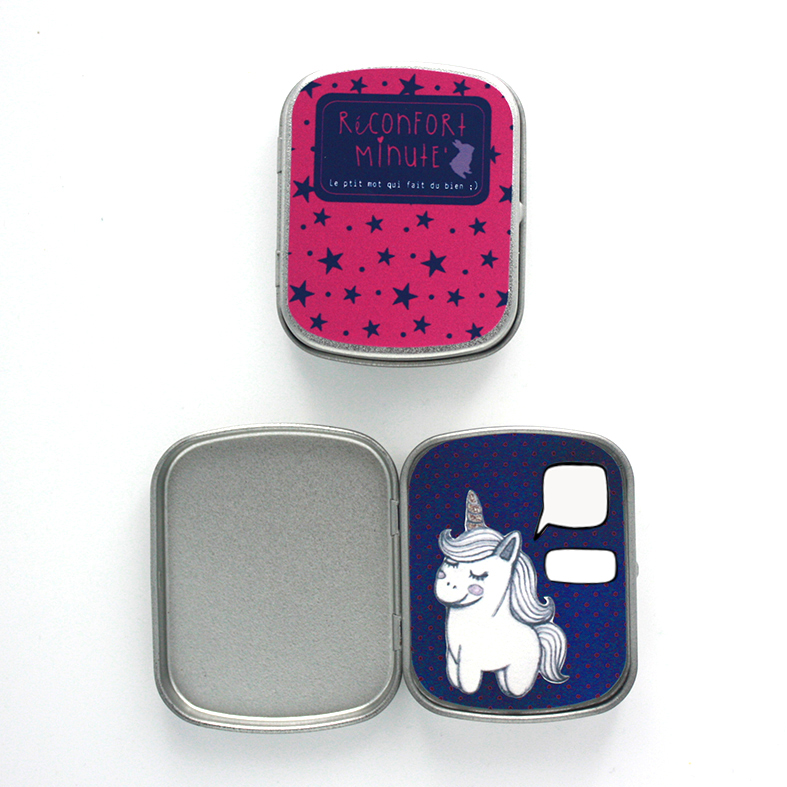 Boite réconfort minute personnalisée licorne fushia bulle et signature - Boite Réconfort Minute personnalisable 1 bulle et signature