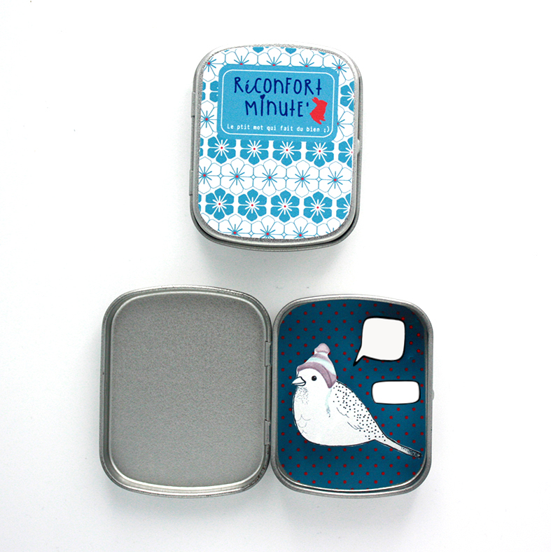 Boite réconfort minute personnalisée oiseau turquoise bulle et signature - Boite Réconfort Minute personnalisable 1 bulle et signature